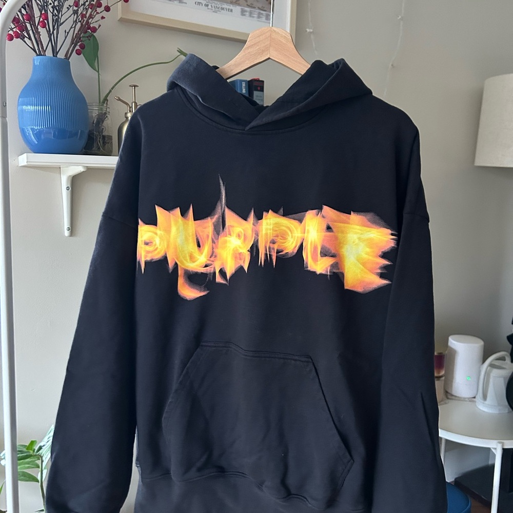Purple Brand Black Hoodie with a Flame Spelling Graphic - Picture 4 of 7